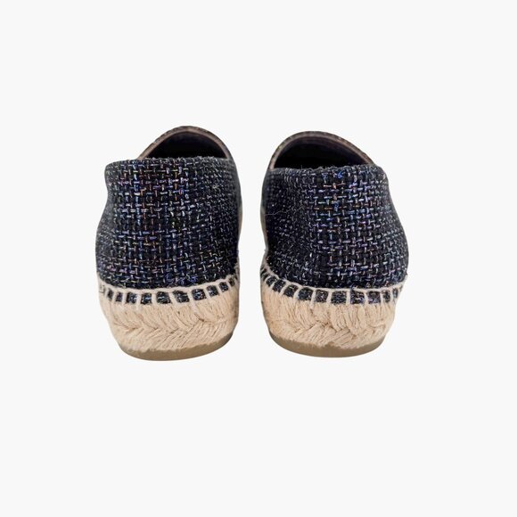 Chanel CC Cap Toe Espadrilles EU 39 US 8-8.5 Navy Metallic Tweed Slip On Flat - Picture 6 of 12